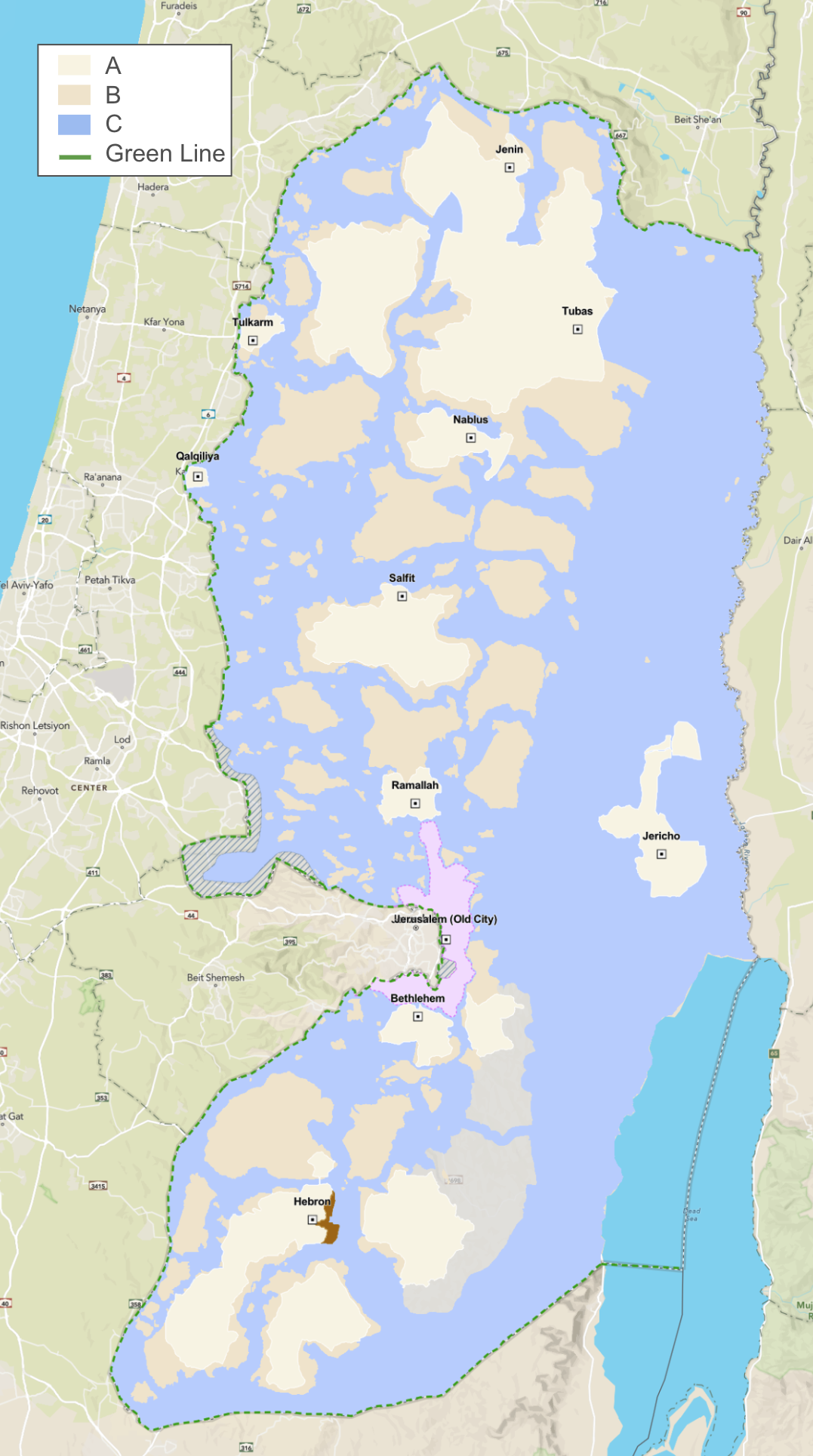 West Bank partition in areas A, B, C